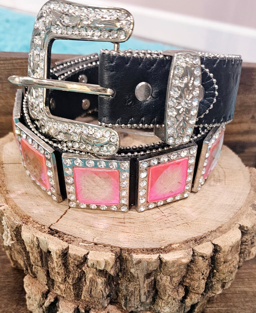 PINK BLING CONCHO LEATHER BELT