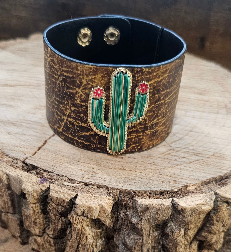 BROWN THIN LEATHER WITH CACTUS CUFF