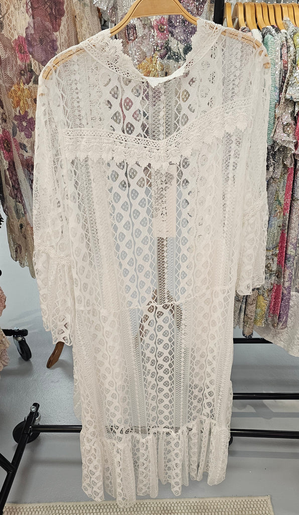 SNOW WHITE LACE HI LOW ORIGAMI DUSTER