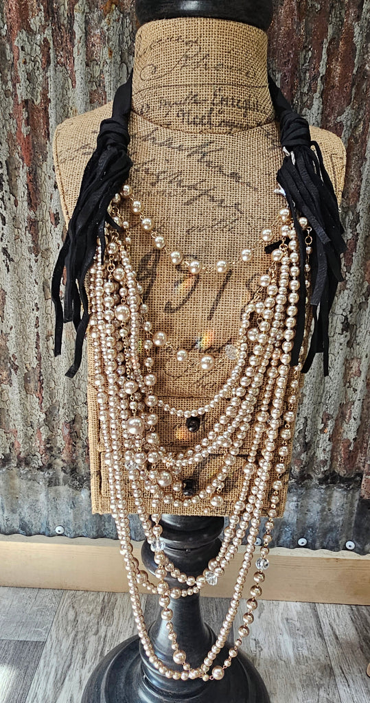 CHAMPAGNE PEARLS & LEATHER ART BY AMY
