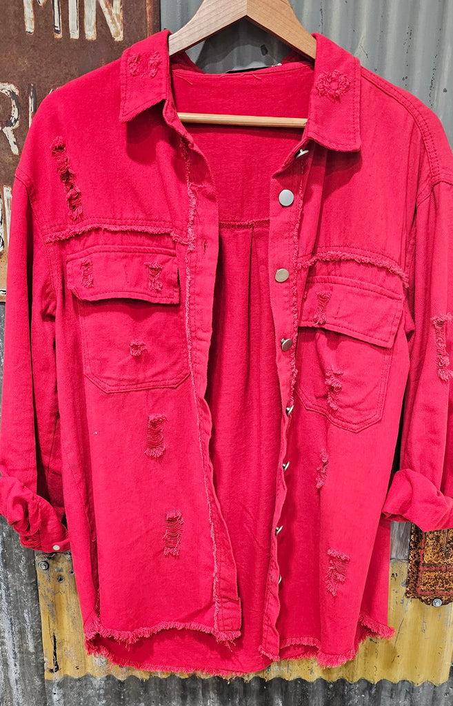 RED DISTRESSED SHACKET