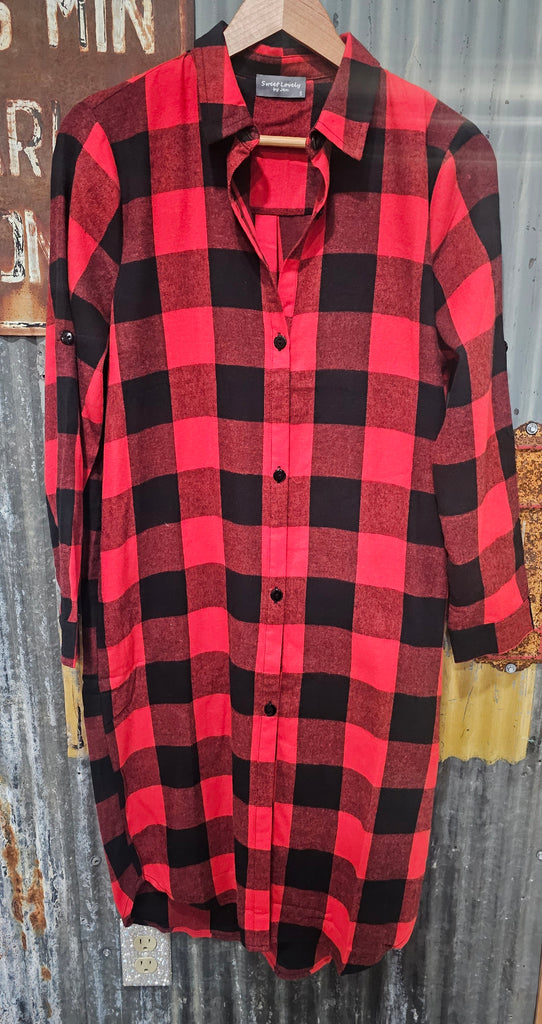PLAID DUSTER WITH POCKETS