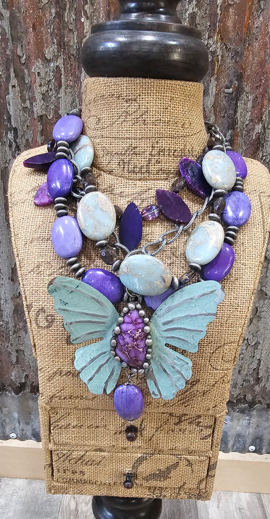 ONE OF A KIND PURPLE BUTTERLY ART BY AMY NECKLACE
