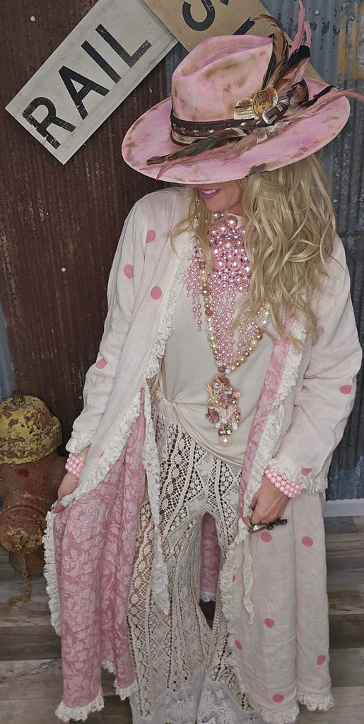 GORGEOUS REVERSIBLE PINK & OFF WHITE DUSTER