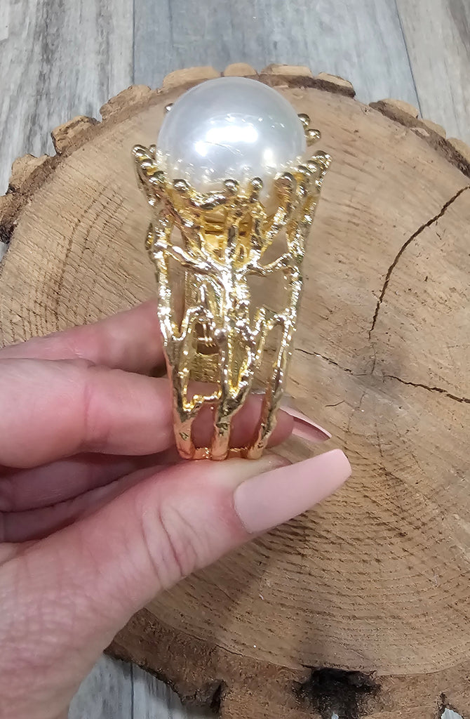BOLD GOLD WITH PEARL CUFF BRACELET
