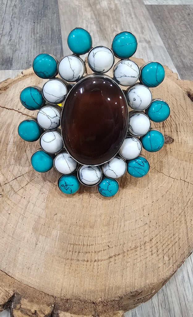 AGATE , HOWLITE & TURQUOISE ADJUSTABLE CUFF