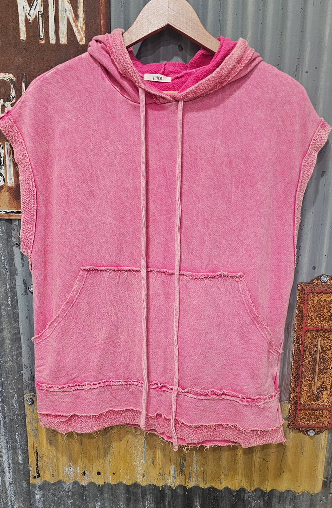SLEEVELESS HOODED PINK FRENCH TERRY