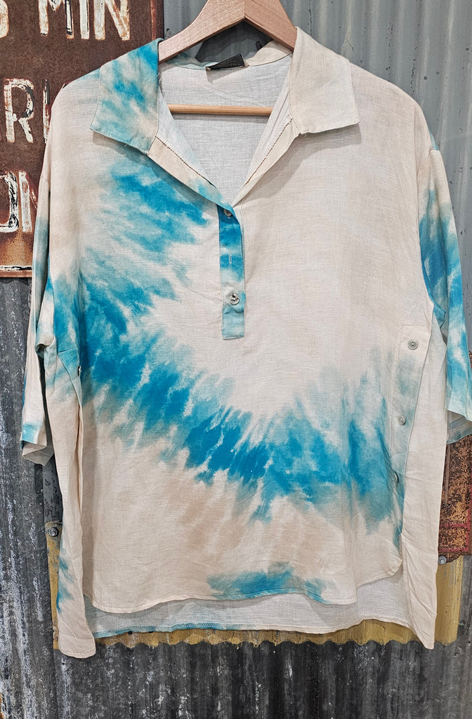OVERSIZE LINEN TIE DYE WITH BUTTON DETAIL