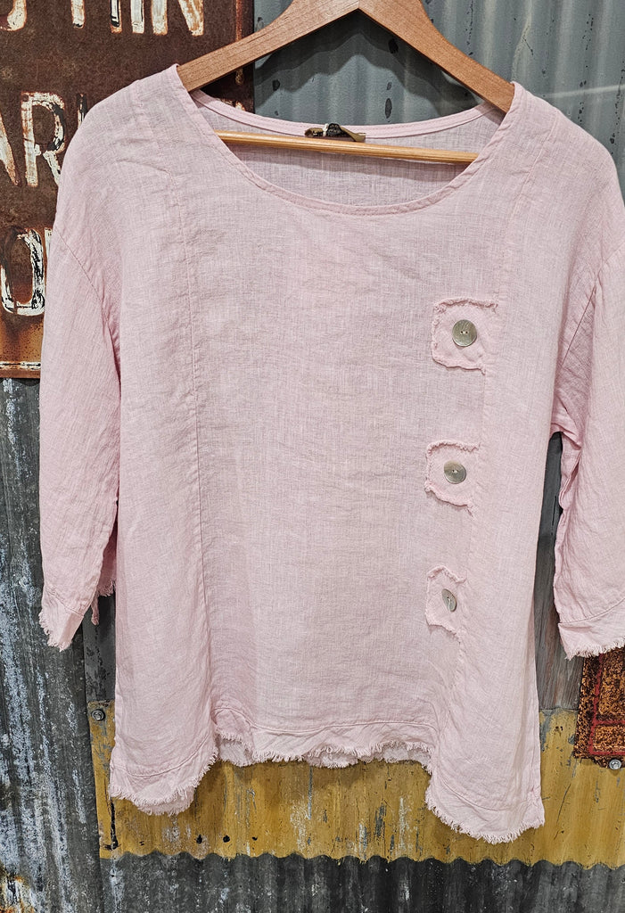 PINK LINEN BUTTON DETAIL ONE SIZE FITS MOST TOP
