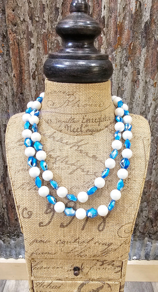 PEARLS WITH BLUE LONG RARE BIRD LAYERING NECKLACE