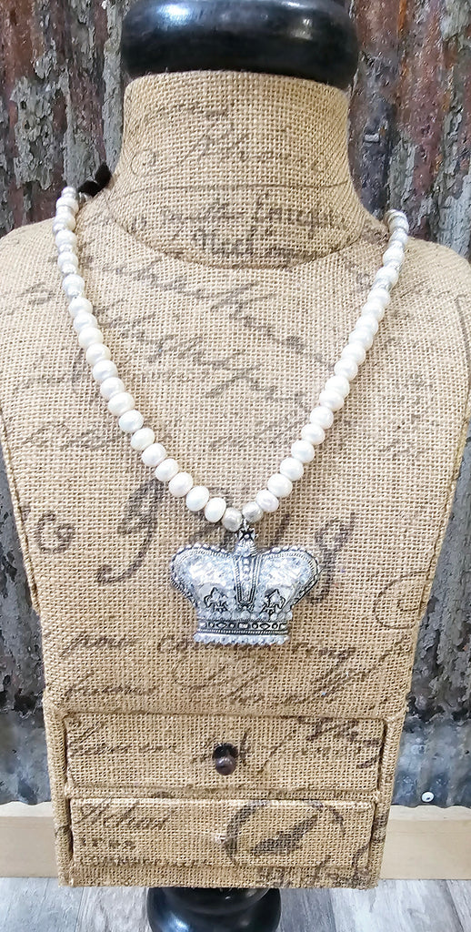PEARLS WITH CROWN CHARM RARE BIRD NECKLACE