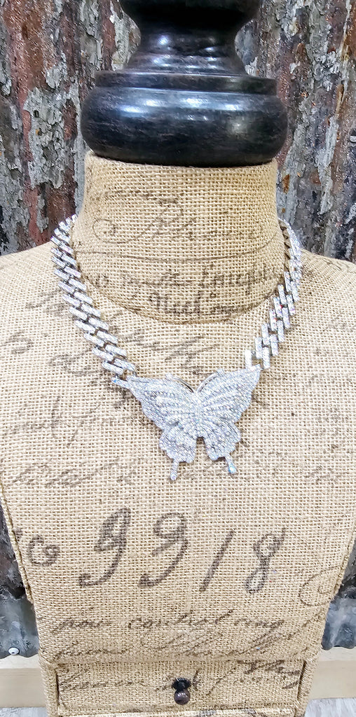 BLINGED OUT BUTTERFLY STATEMENT NECKLACE