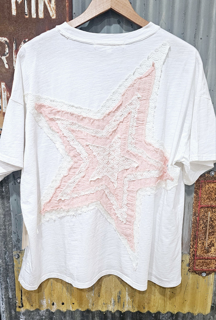 OVERSIZE PINK & WHITE WITH CROCHET STAR