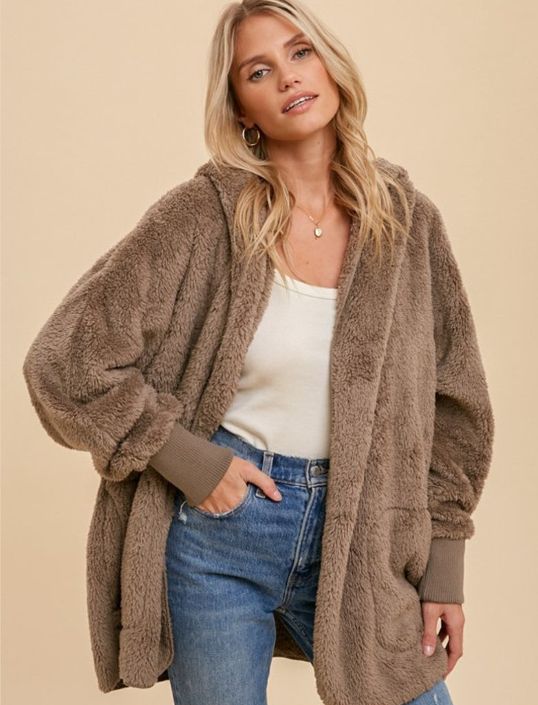 SOFT PLUSH HOODED JACKET WITH POCKETS