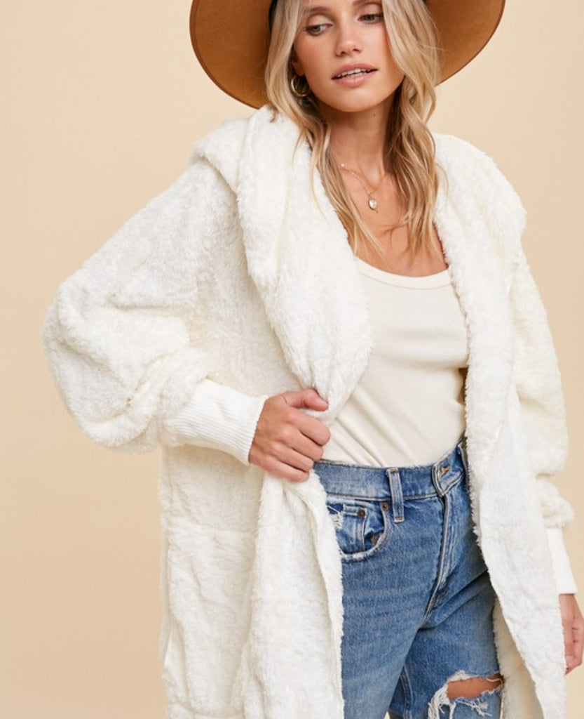 SOFT PLUSH HOODED JACKET WITH POCKETS