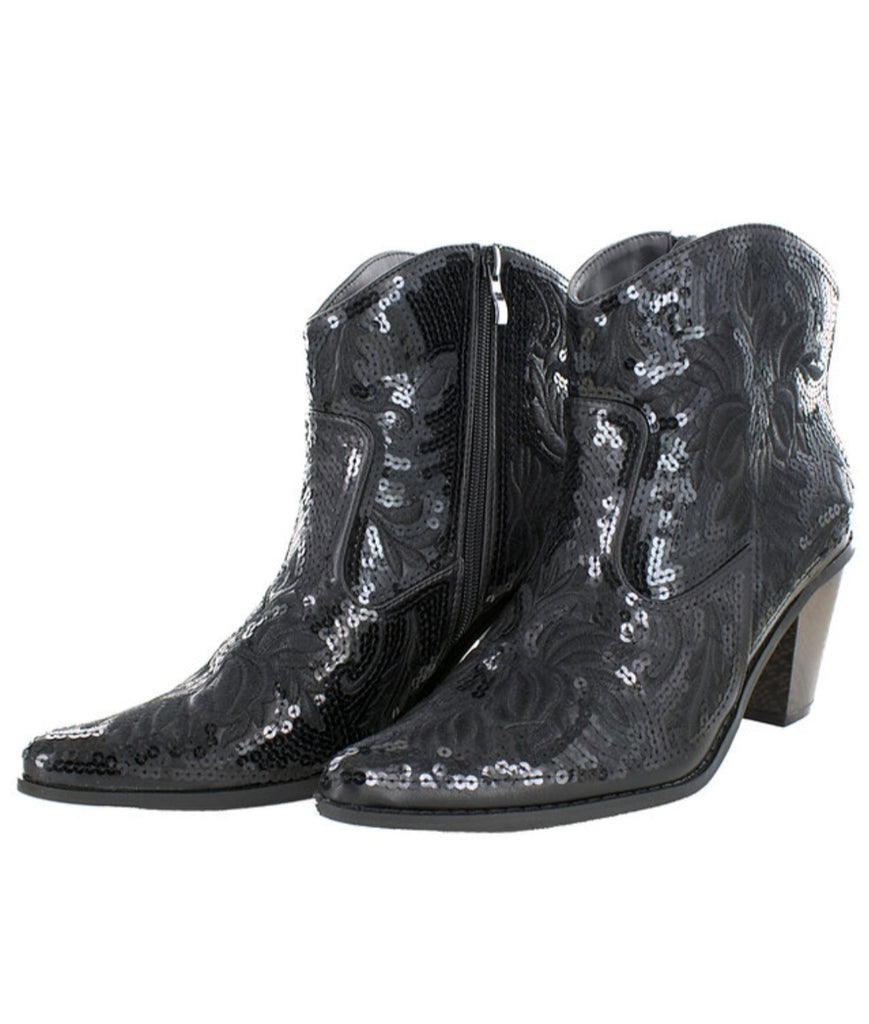 SHORT SEQUIN EMBROIDERED BOOTIE WITH ZIPPER
