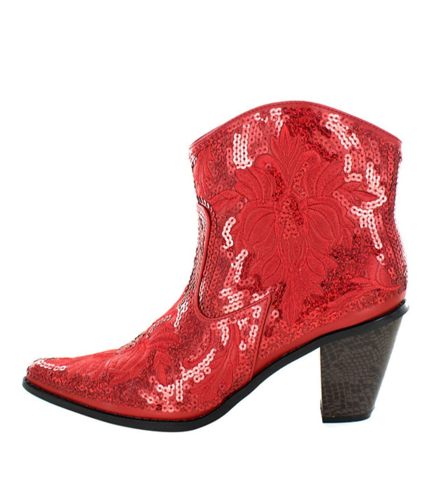 SHORT SEQUIN EMBROIDERED BOOTIE WITH ZIPPER