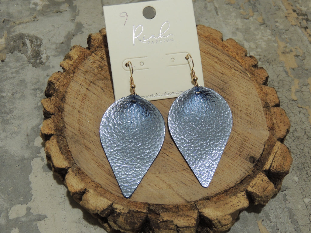 Riah Blue Metallic Leather Teardrop Earrings