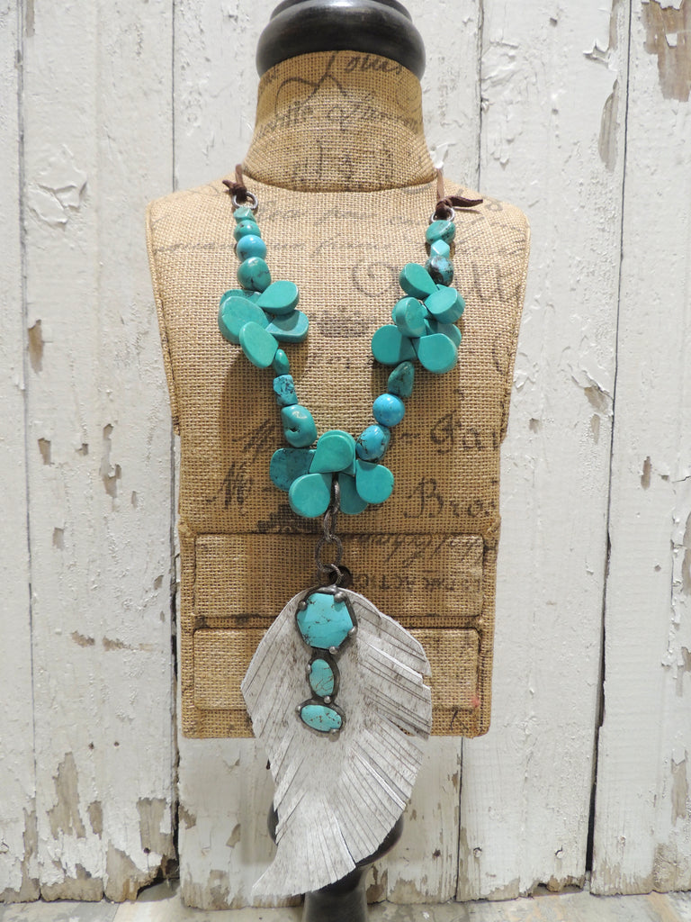 Turquoise Necklace with Feather