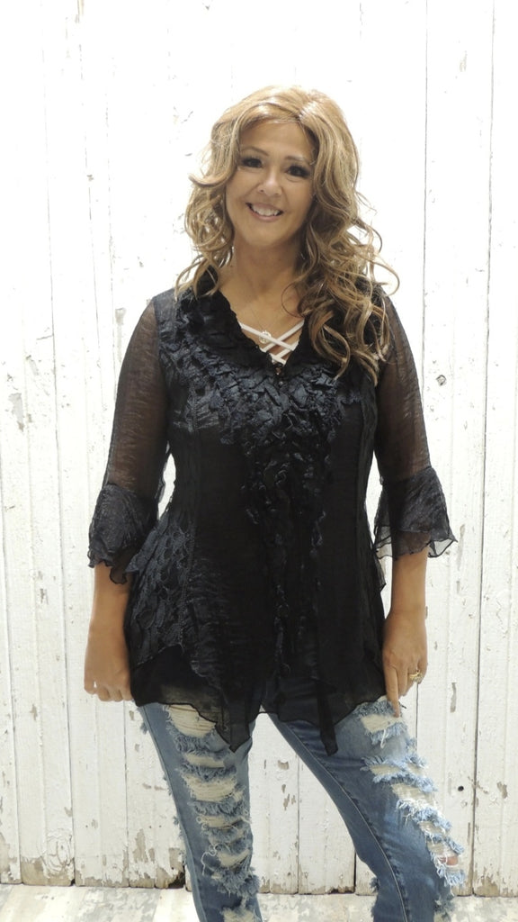 Long Sleeve Black Lace Top