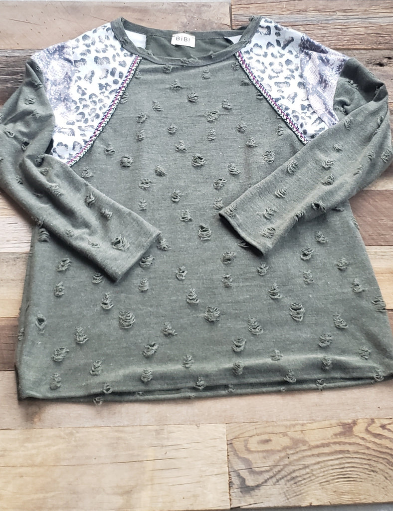 Olive DISTRESSED WITH LEOPARD