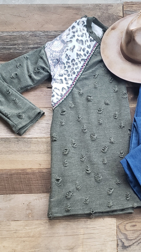 Olive DISTRESSED WITH LEOPARD