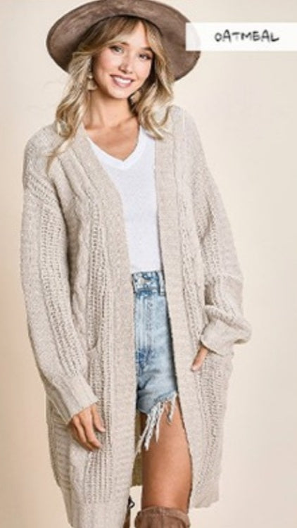 KNITTED OPEN FRONT CARDI WITH POCKETS