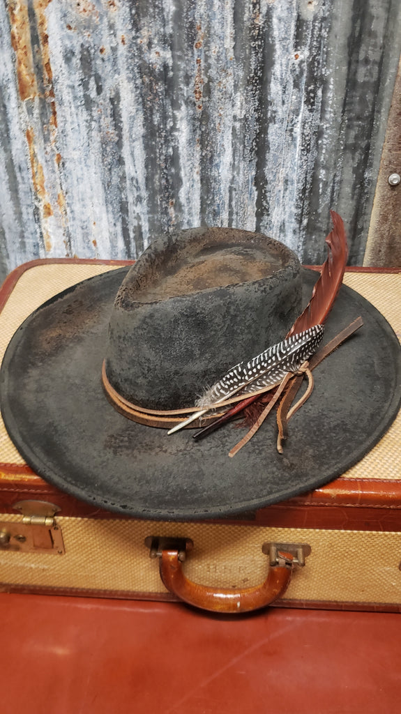 CHARCOAL AND TAN LEATHER FEDORA
