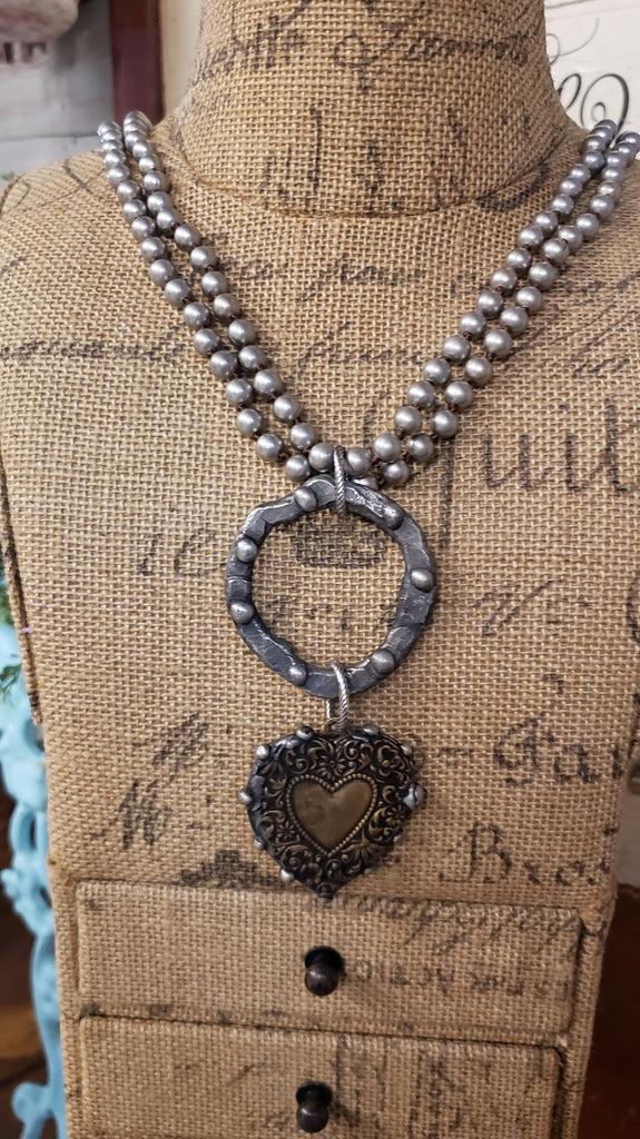 PEWTER & BRONZE HEART NECKLACE