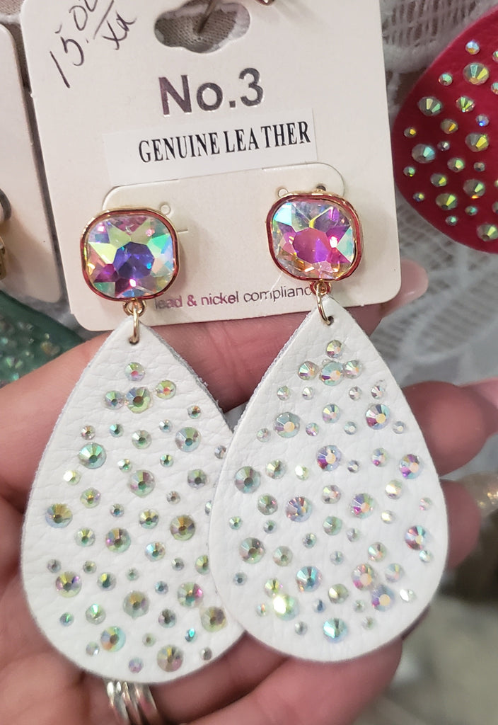 BLING LEATHER AND STONE EARRINGS