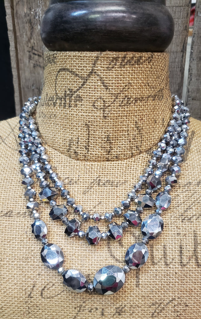 BLINGY PEWTER LAYERED NECKLACE