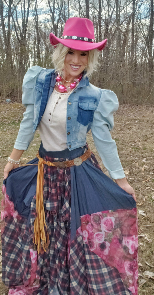 ONE OF FLORAL & DENIM MAXI SKIRT