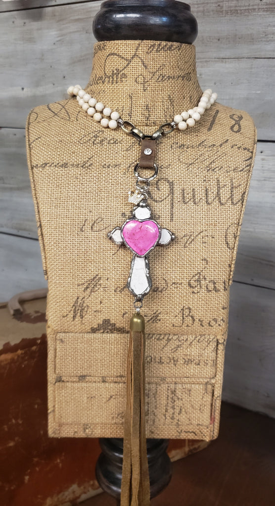 OFF WHITE CROSS WITH PINK HEART