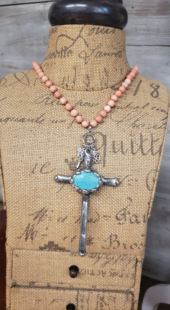 PEACH WITH CROSS & TURQUOISE