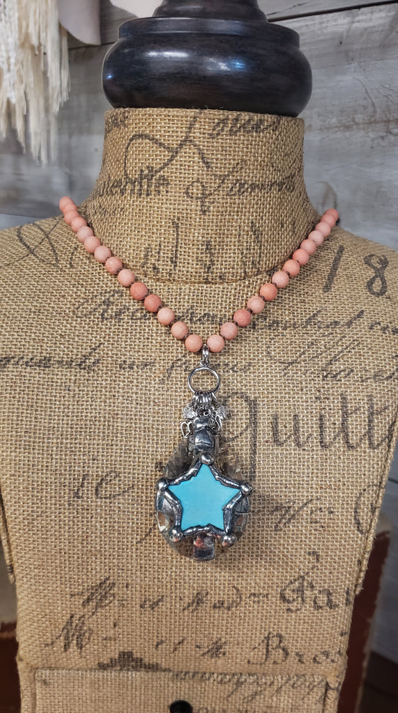 PEACH WITH TURQUOISE STAR & BLING