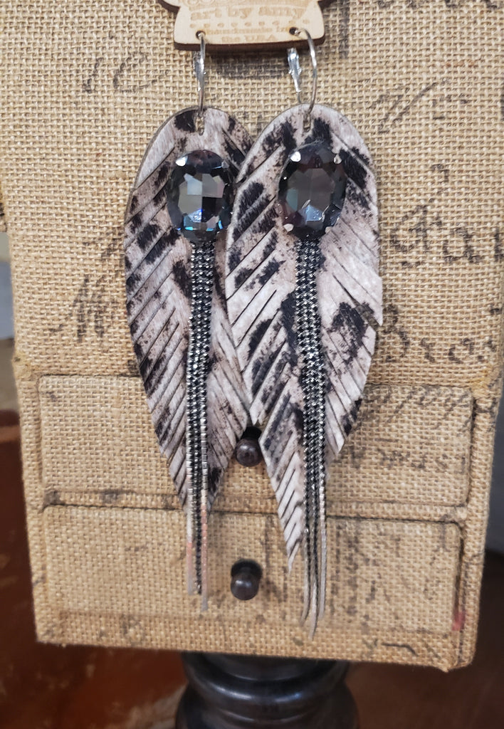 TAUPE LEATHER & BLING EARRINGS