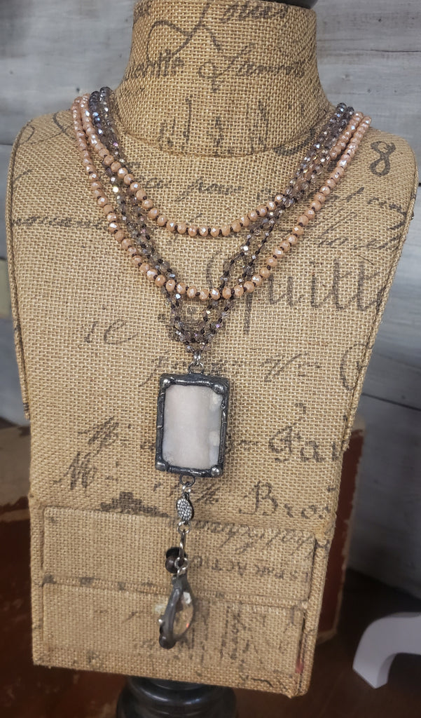 TAUPE / PEWTER WITH TAUPE STONE NECKLACE