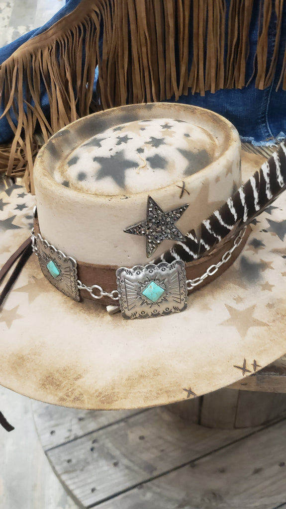 TAN WITH STARS AND TURQUOISE