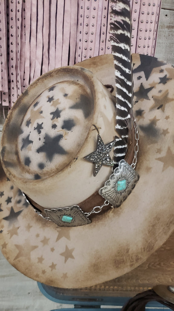 TAN WITH STARS AND TURQUOISE