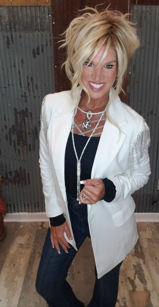 CLASSY WHITE BLAZER WITH TOUCH OF BLING