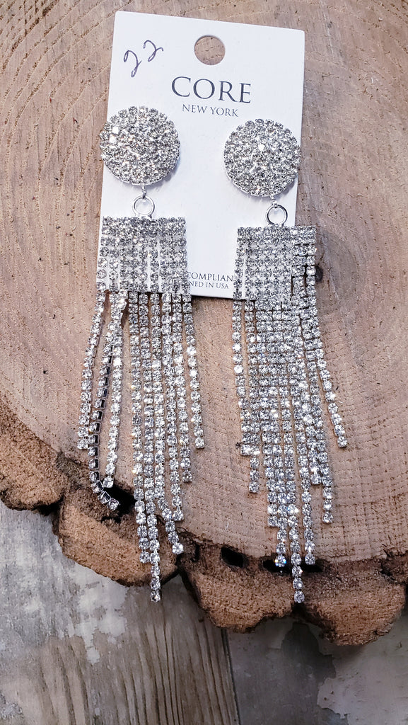 ROUND AND FRINGE CLEAR EARRINGS