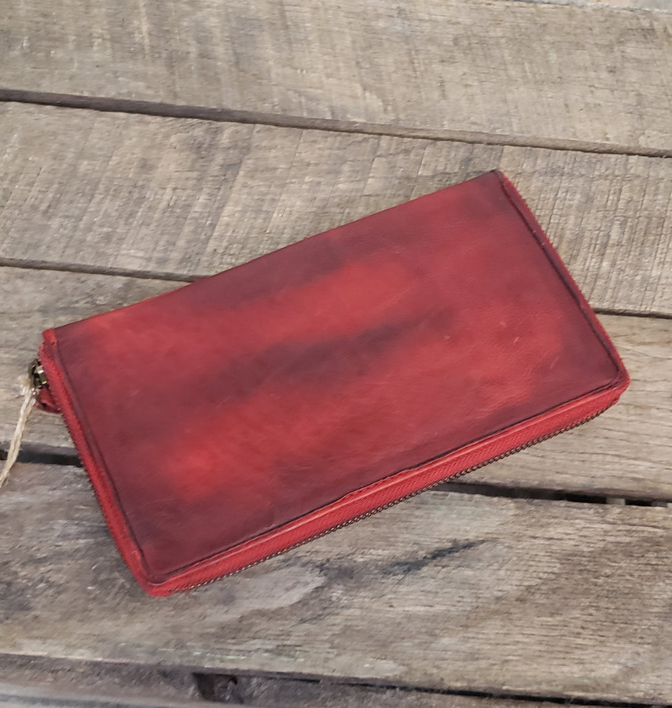 RED DISTRESSED LEATHER WALLET