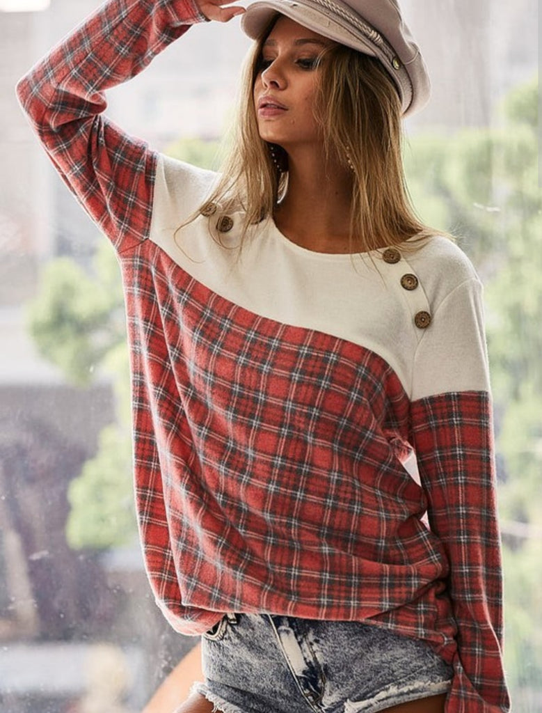 RED PLAID HACCI TOP