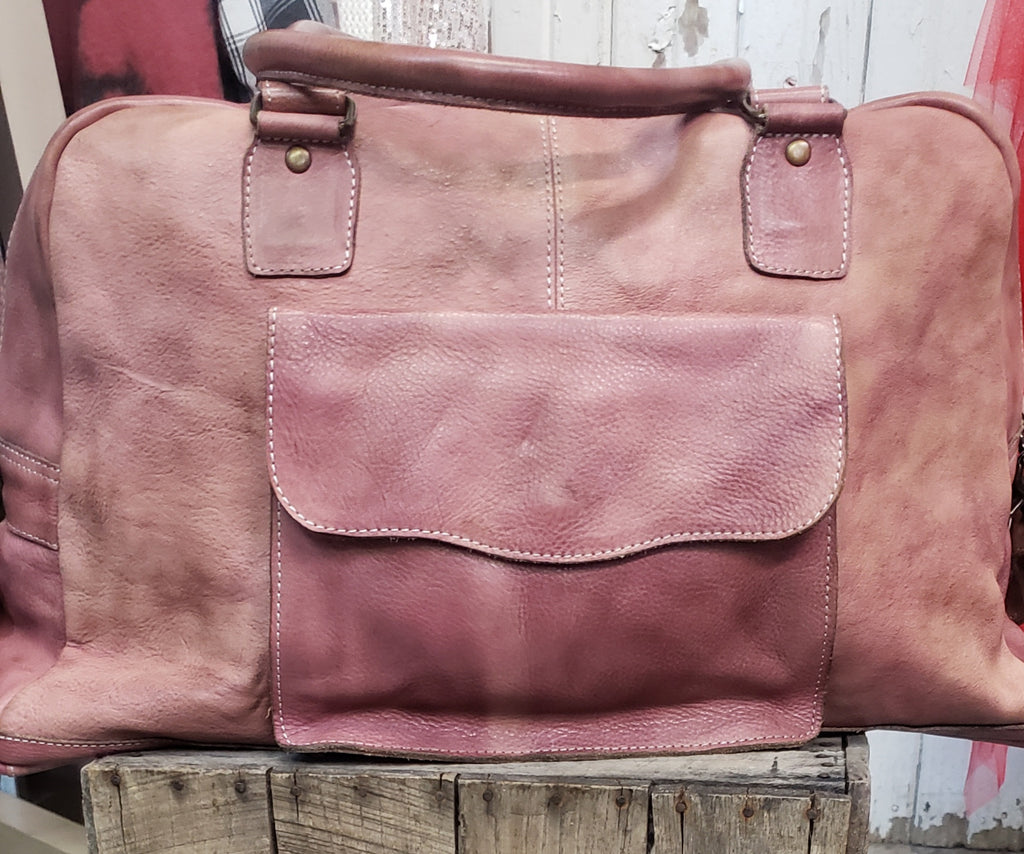 VINTAGE PINK LEATHER DUFFLE