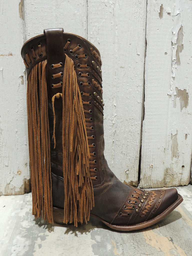 Brown Boot with Tan Fringe
