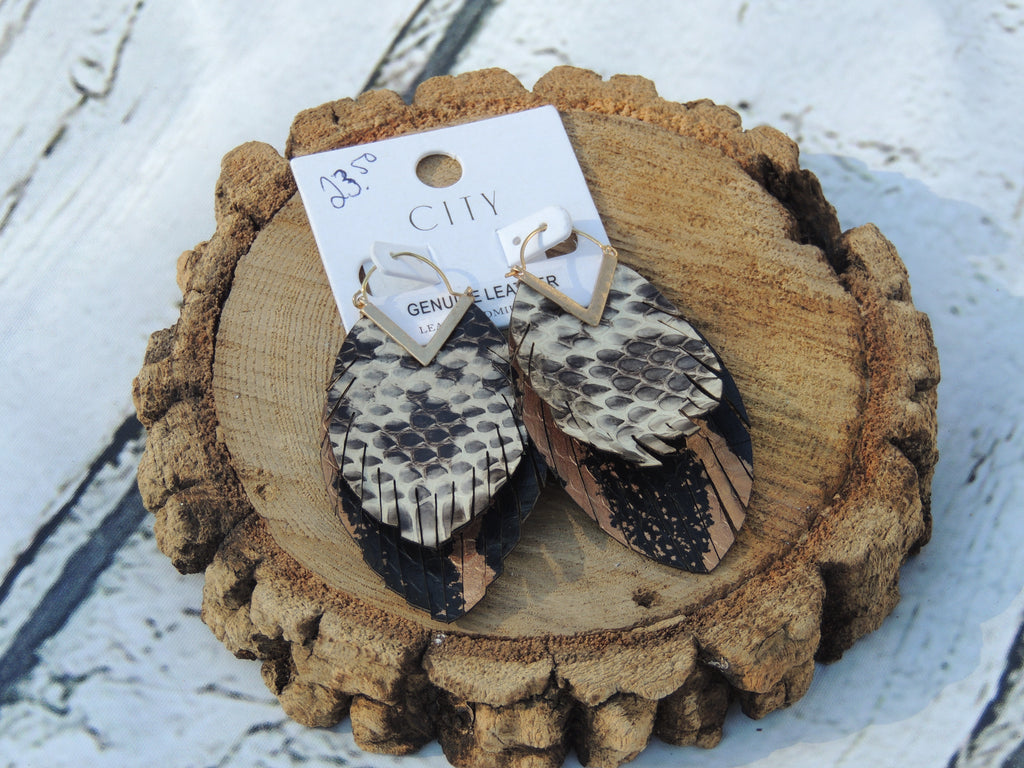 C.I.T.Y Leather Feather Earrings