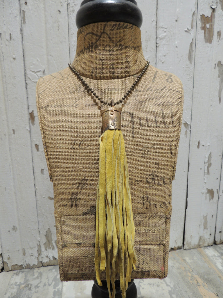 Yellow Leather Tassel Necklace