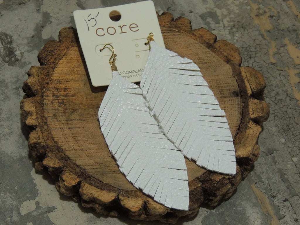 White Leather Feather Earring