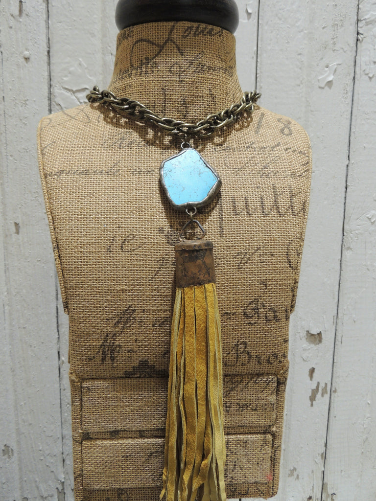 Turquoise Necklace with Mustard Tassel