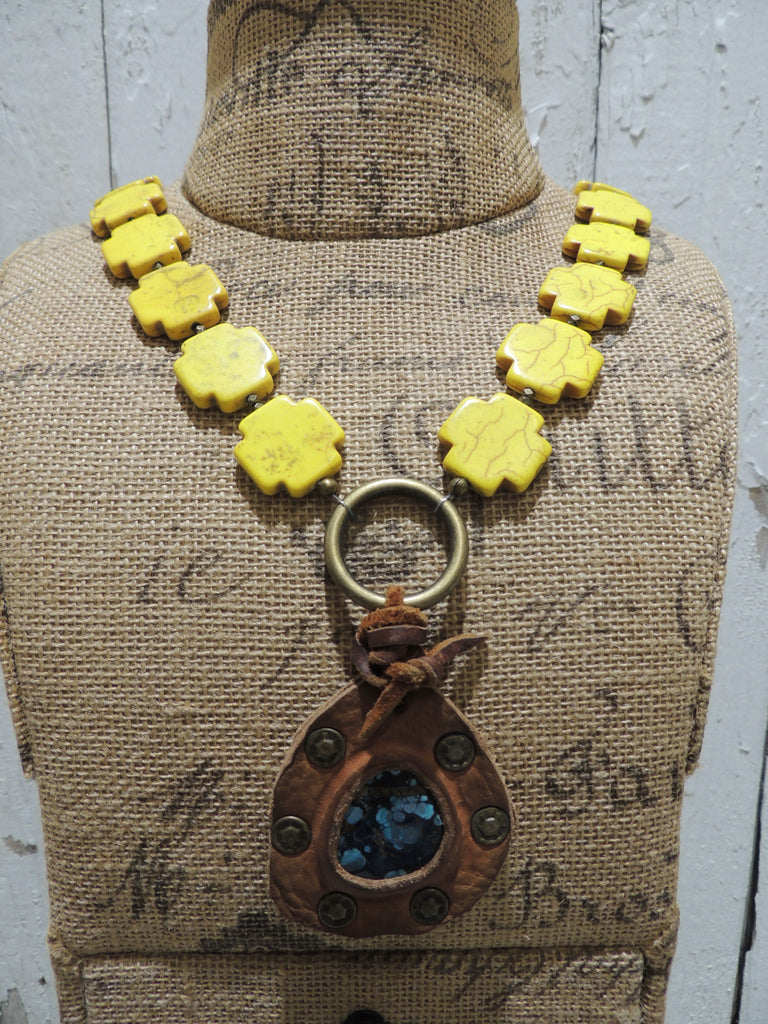 Yellow Necklace with Turquoise Charm